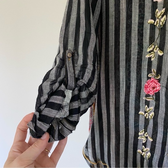Aratta Silent Journey Floral Embroidered Top Mixed Media Button Down Sz S, M - Picture 5 of 14